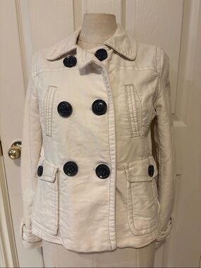 American Eagle Outfitters Cream Double-Breasted Peacoat with Black Buttons